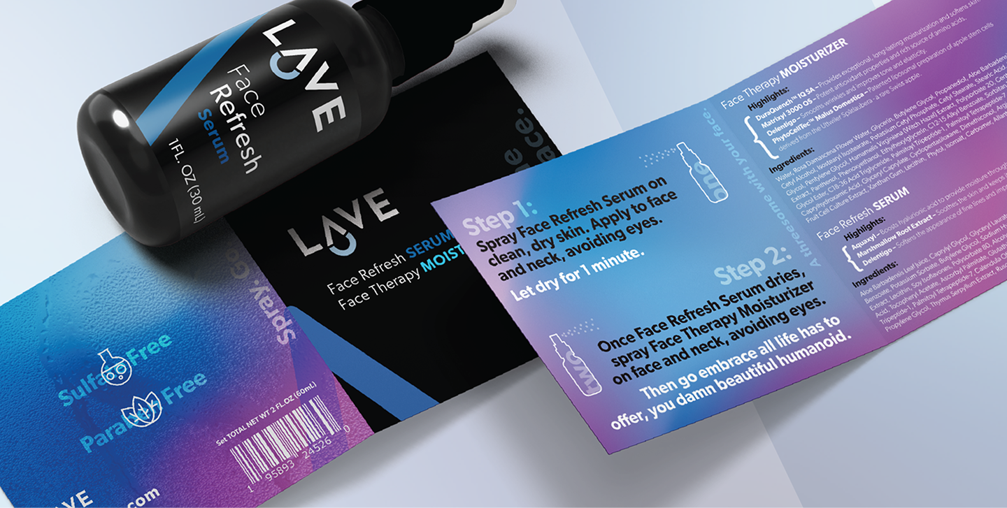 Lave Face Refresh Serum bottle with usage instruction cardLave Face Refresh Serum bottle with usage instruction cardssLave Face Refresh Serum bottle with usage instruction cards
